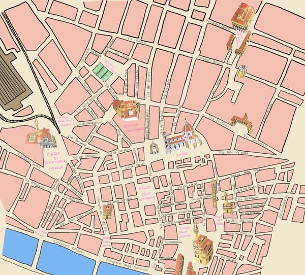 Carte illustree du jeu de piste a Florence pour enfants